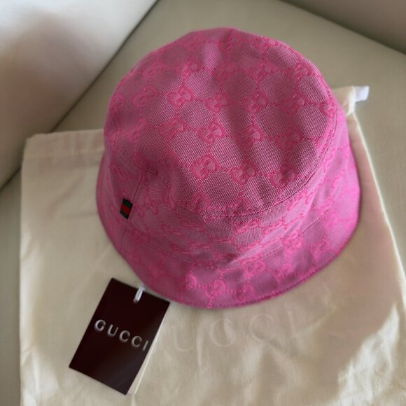 NWT GUCCI Fedora Reversible Orange Canvas-jacquard Bucket Hat Sz S Pink - Picture 3 of 12